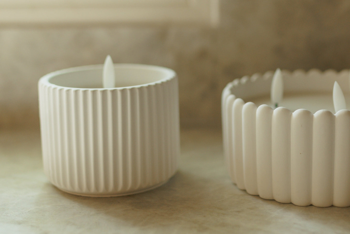 Elegant Ribbed Large 3D Flameless Candle