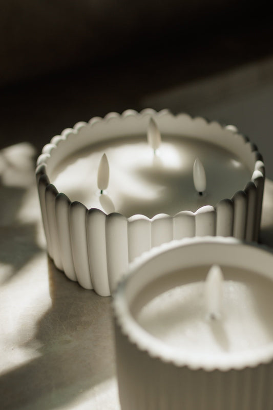 Elegant Ribbed Large 3D Flameless Candle